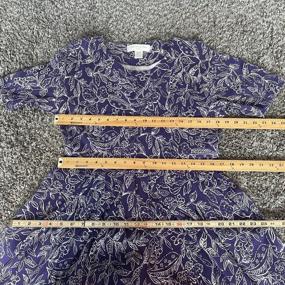 Vintage Midi Dress Size Medium Petite Purple White Floral A Line Button Cottage - Picture 12 of 15